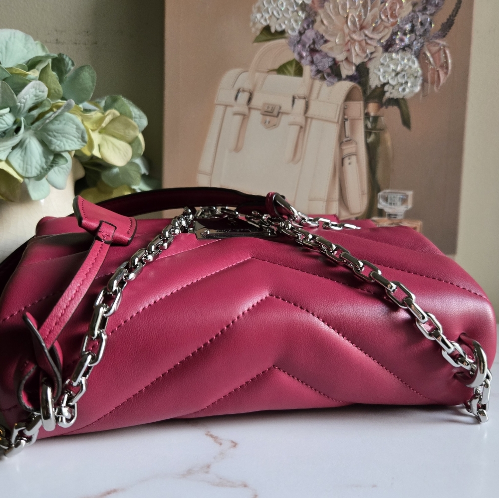 Michael Kors Cece Pink Medium Quilted Leather 2-Way Shoulder Crossbody Bag - Picture 8 of 13